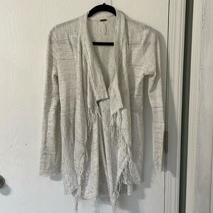 Free People Off White With Blue Decorative Cardigan Clip Closer Size Small
